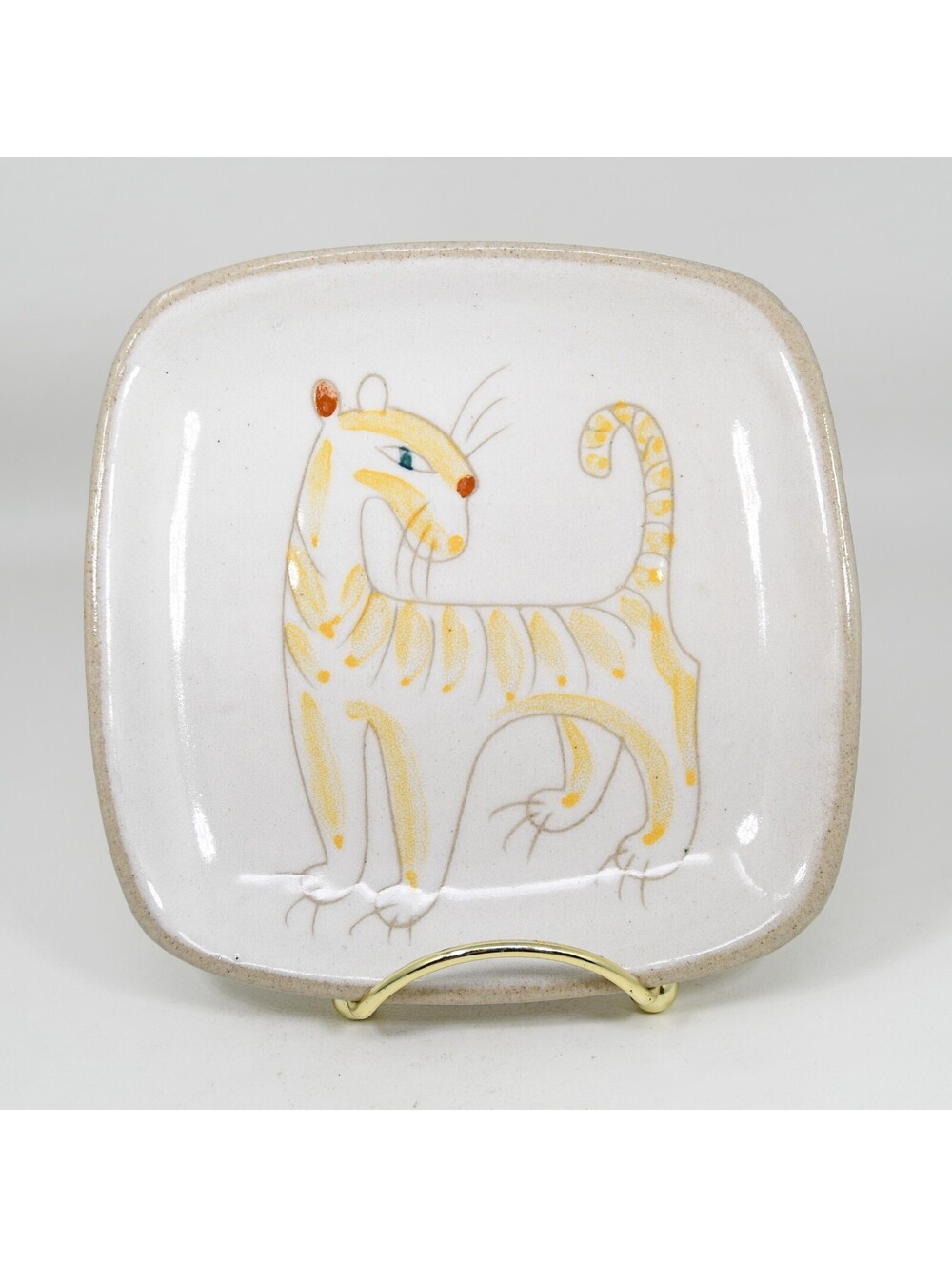 Glidden Pottery #35 Tiger Circus Cat Menagerie Trinket Dish Plate 5.5" MCM VTG